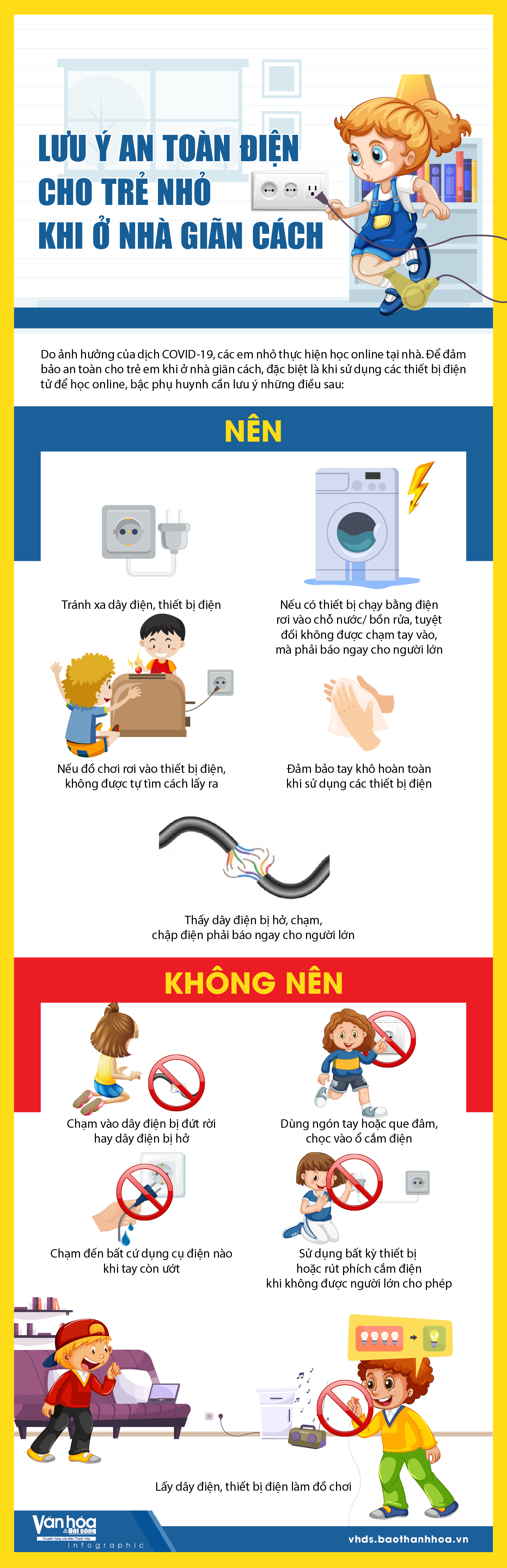 [Infographics] - Lưu ý an toàn điện cho trẻ nhỏ khi ở nhà giãn cách