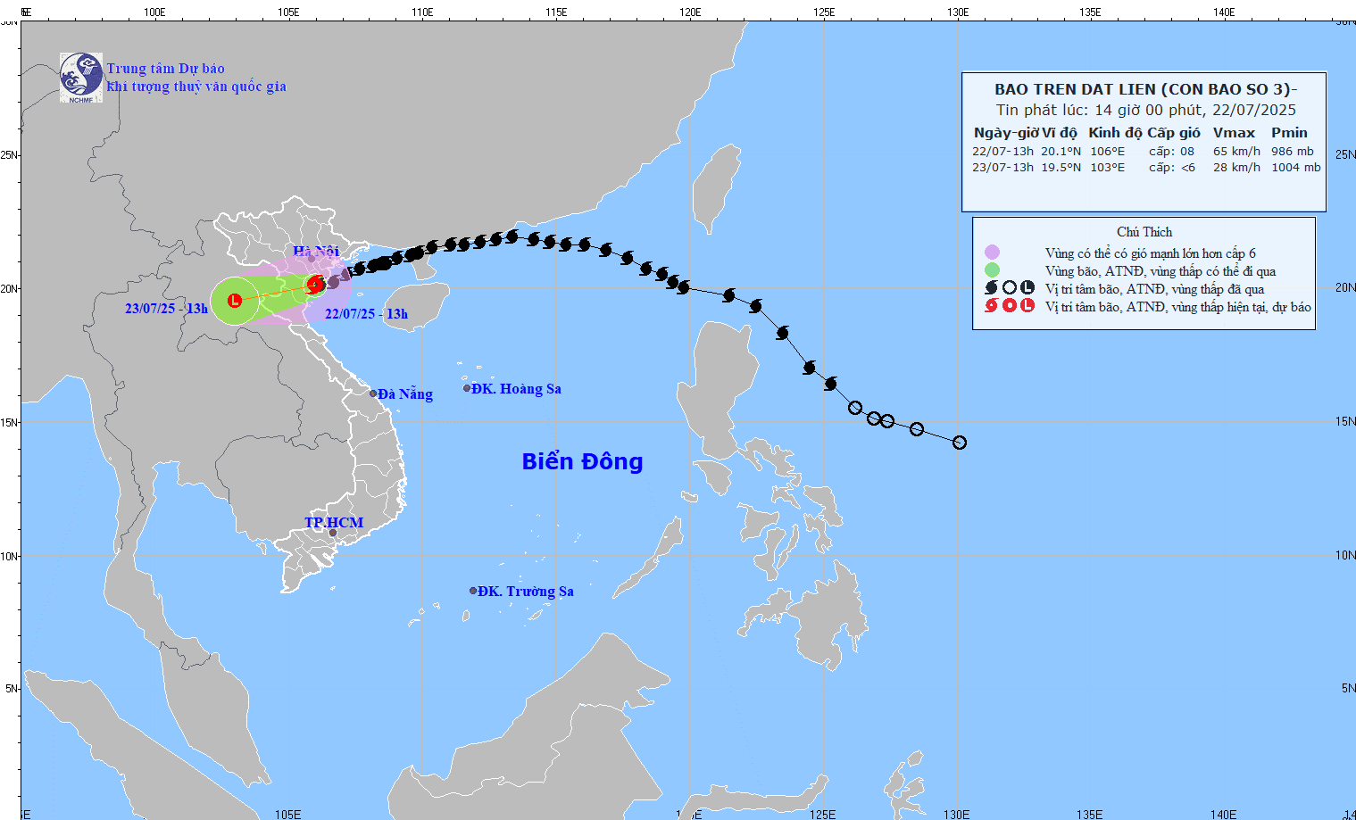 Tâm bão số 3 trên đất liền các tỉnh Ninh Bình, Thanh Hóa