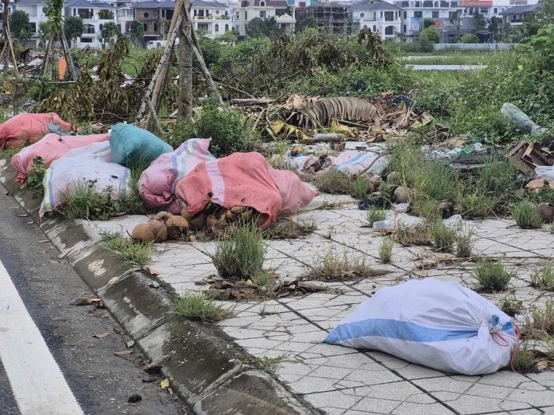 Rác ngập ngụa gần công viên Quảng Xá